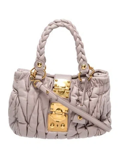 Pre-owned Miu Miu Leather Top Handle Bag In Purple