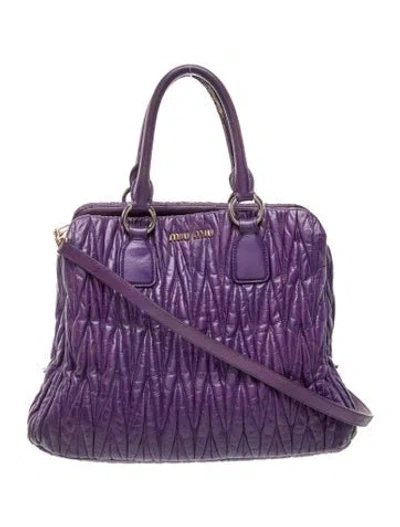 Pre-owned Miu Miu Leather Top Handle Bag In Purple