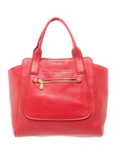 Pre-owned Miu Miu Leather Top Handle Bag In Red
