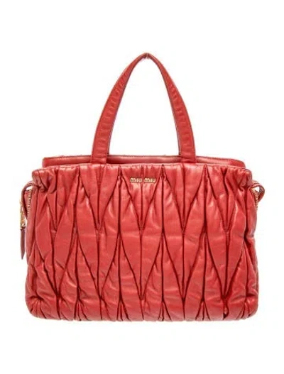 Pre-owned Miu Miu Leather Top Handle Bag In Red