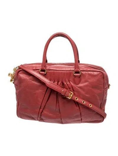 Pre-owned Miu Miu Leather Top Handle Bag In Red