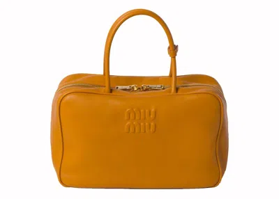 Pre-owned Miu Miu Leather Top Handle In Pomegranate Yellow