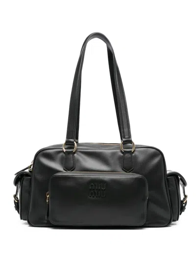 Miu Miu Leather Top-handle Tote Bag In Black