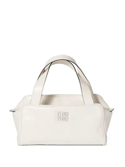 Miu Miu Leather Top-handle Zip Tote Bag In White