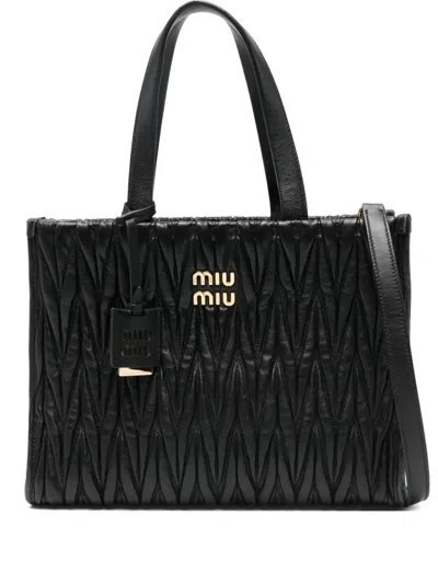 Pre-owned Miu Miu Leather Tote Bag In Black