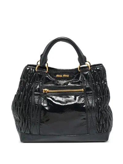 Pre-owned Miu Miu Leather Tote Bag In Black