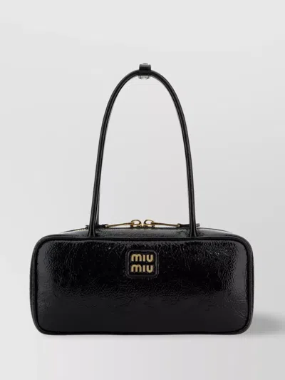 Miu Miu Leather Tote Bag Double Handles In Black