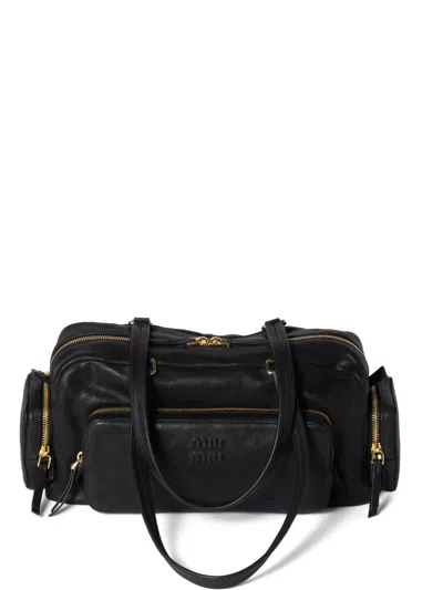 Miu Miu Leather Tote Bag In Schwarz