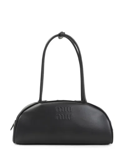 Miu Miu Leather Tote Bag With Embossed Logo In Black