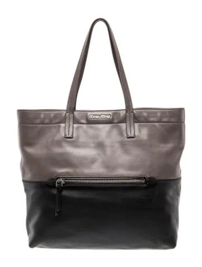 Pre-owned Miu Miu Leather Tote In Black