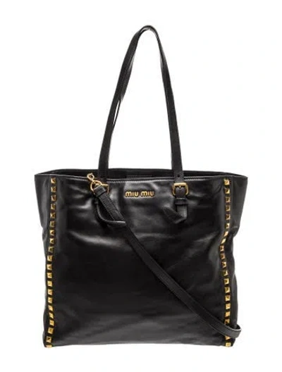 Pre-owned Miu Miu Leather Tote In Black