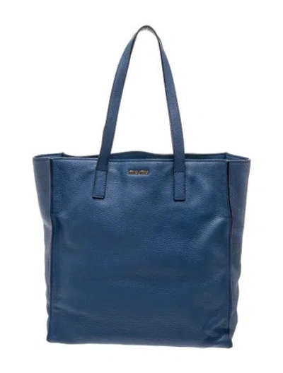 Pre-owned Miu Miu Leather Tote In Blue