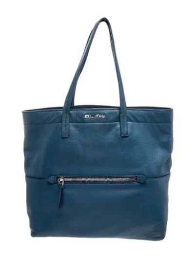 Pre-owned Miu Miu Leather Tote In Blue
