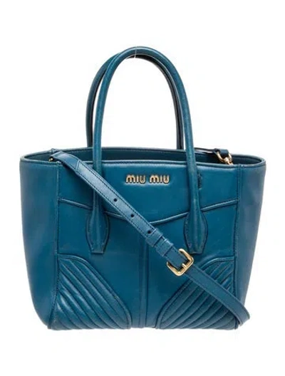 Pre-owned Miu Miu Leather Tote In Blue