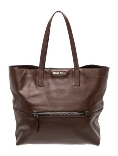 Pre-owned Miu Miu Leather Tote In Brown