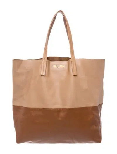 Pre-owned Miu Miu Leather Tote In Brown/neutrals