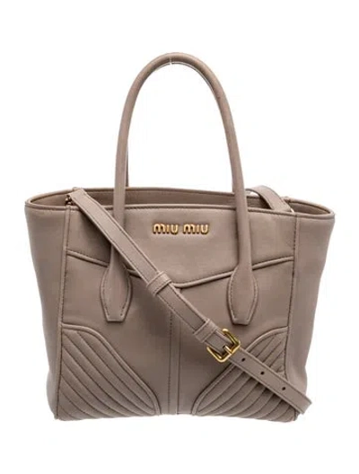 Pre-owned Miu Miu Leather Tote In Gray