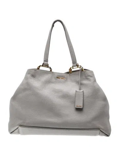 Pre-owned Miu Miu Leather Tote In Gray