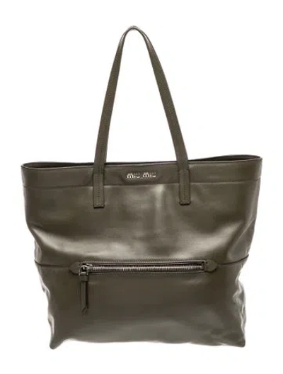 Pre-owned Miu Miu Leather Tote In Green