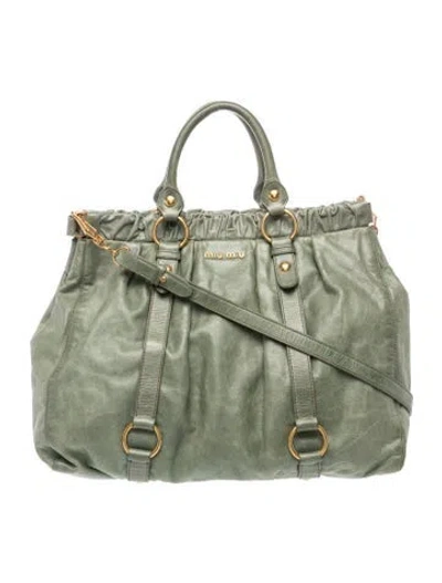 Pre-owned Miu Miu Leather Tote In Green