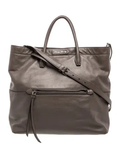 Pre-owned Miu Miu Leather Tote In Grey