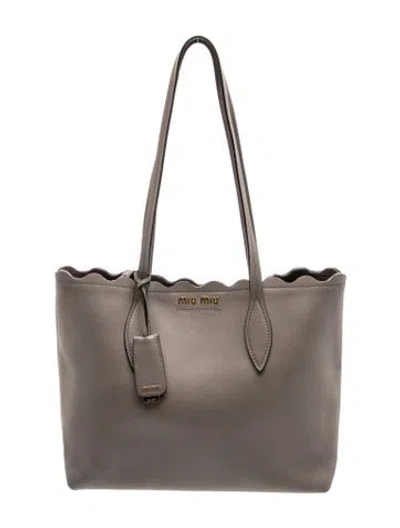 Pre-owned Miu Miu Leather Tote In Grey
