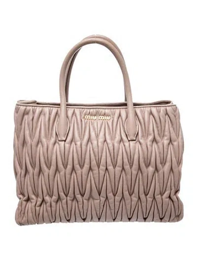 Pre-owned Miu Miu Leather Tote In Neutral