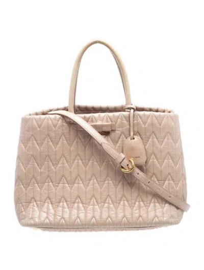 Pre-owned Miu Miu Leather Tote In Neutral