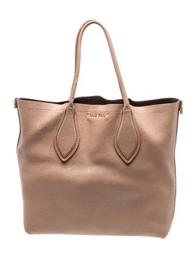 Pre-owned Miu Miu Leather Tote In Neutral