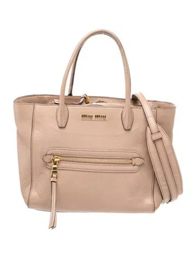 Pre-owned Miu Miu Leather Tote In Neutral