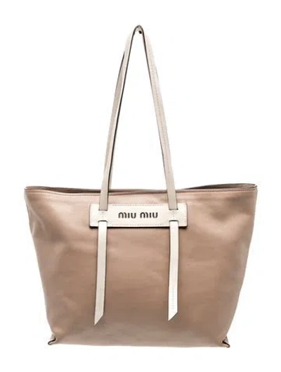 Pre-owned Miu Miu Leather Tote In Neutral