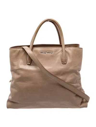 Pre-owned Miu Miu Leather Tote In Neutral