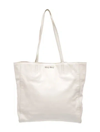 Pre-owned Miu Miu Leather Tote In Neutral