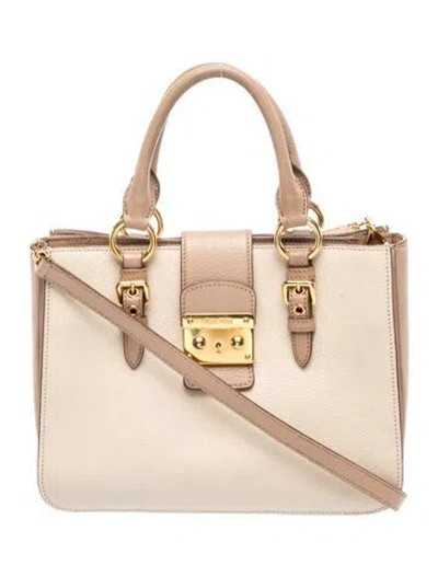 Pre-owned Miu Miu Leather Tote In Neutral