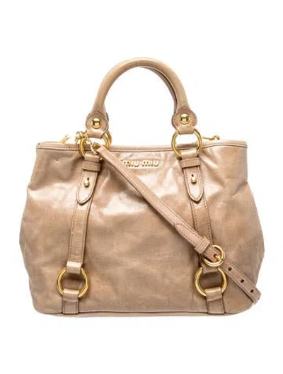Pre-owned Miu Miu Leather Tote In Neutral
