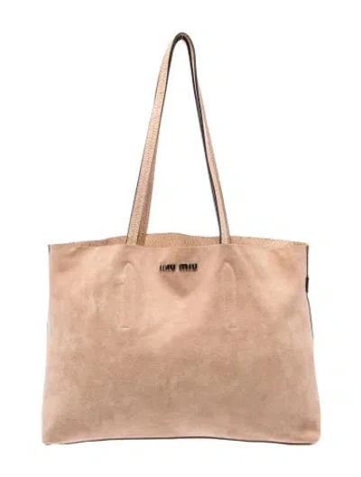 Pre-owned Miu Miu Leather Tote In Neutrals