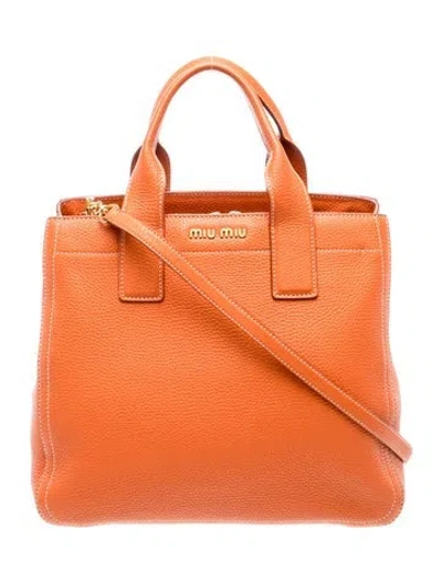 Pre-owned Miu Miu Leather Tote In Orange