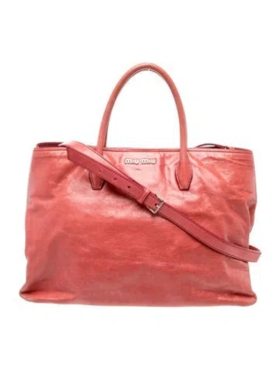 Pre-owned Miu Miu Leather Tote In Pink