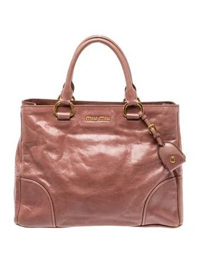 Pre-owned Miu Miu Leather Tote In Pink