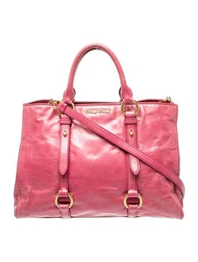 Pre-owned Miu Miu Leather Tote In Pink