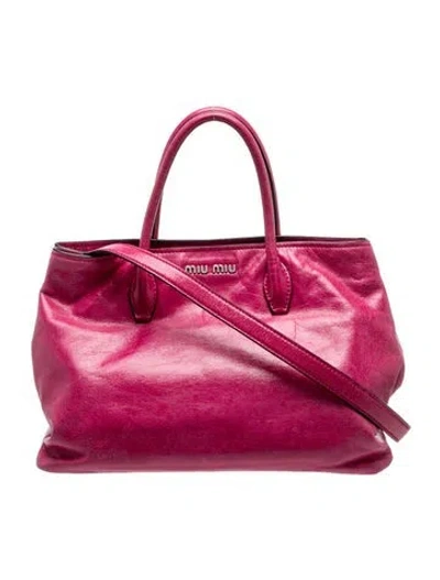 Pre-owned Miu Miu Leather Tote In Pink