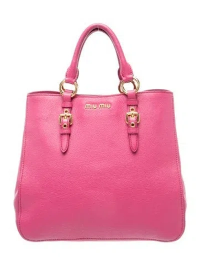 Pre-owned Miu Miu Leather Tote In Purple