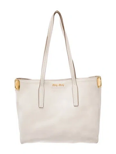 Pre-owned Miu Miu Leather Tote In White