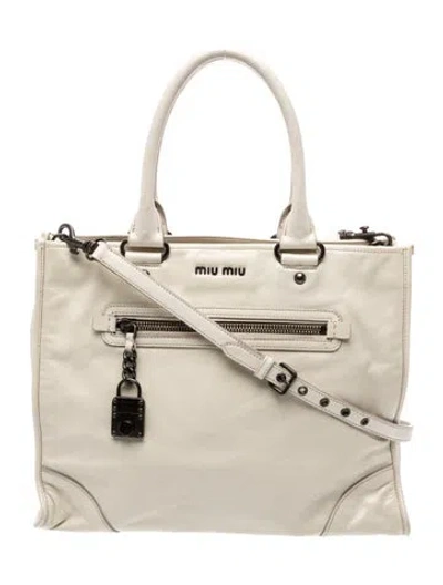 Pre-owned Miu Miu Leather Tote In White