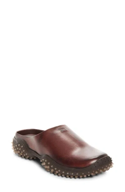 Miu Miu Leather Trail Mule In Caffe