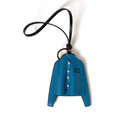 Miu Miu Leather Trick Keychain In Blue