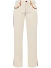 Miu Miu Leather-trim Canvas Trousers In Neutrals