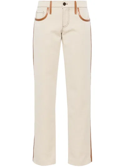 Miu Miu Leather-trim Canvas Trousers In Neutrals