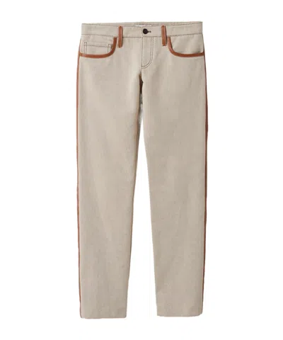 Miu Miu Leather-trim Canvas Trousers In Nude