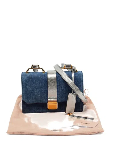Pre-owned Miu Miu Leather-trim Denim Cross Body Bag In Blue